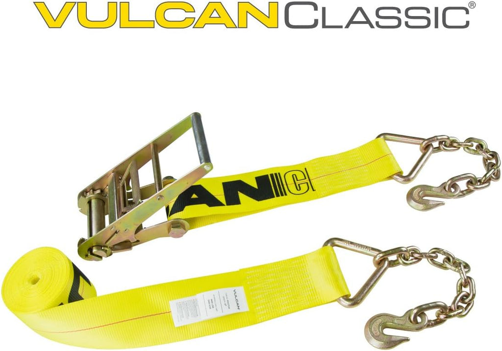 Ratchet Strap with Chain Anchors, 4 Inch x 30 Foot, Classic Yellow F565924