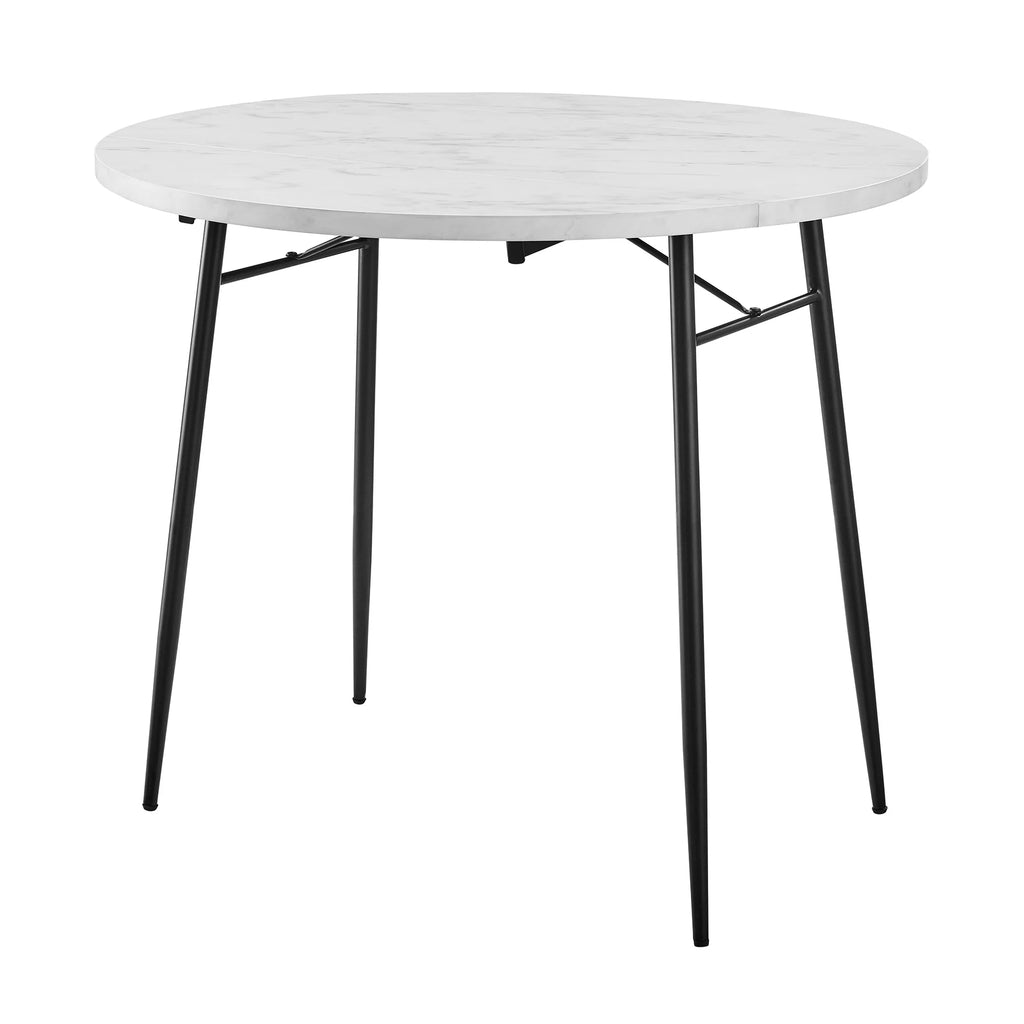 Modern Round Drop Leaf Faux White Marble Dining Table D78627