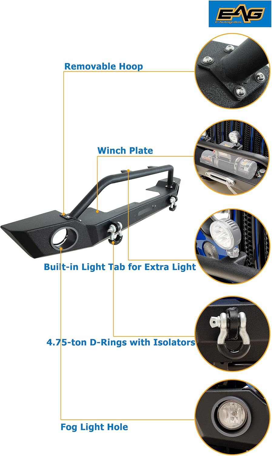 Rock Crawler Front Bumper with Tire Carrier Combo for Wrangler JL U3352