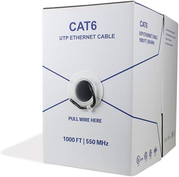 Cat6 Riser 1000ft 23AWG 4 Pair Solid Bare Copper UTP Bulk Ethernet Cable Blue X922532
