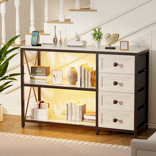 47.2'' RGB Console Sofa Table with Wireless Charging Station, 4 Fabric Drawers, 3-Tier Shelf Z673942