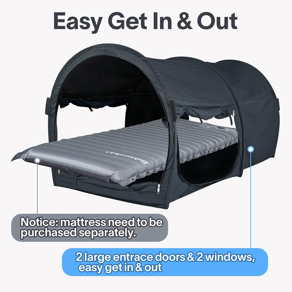 Grey Pop Up Portable One Person Bed Tents 75”x28”x31”H Q853