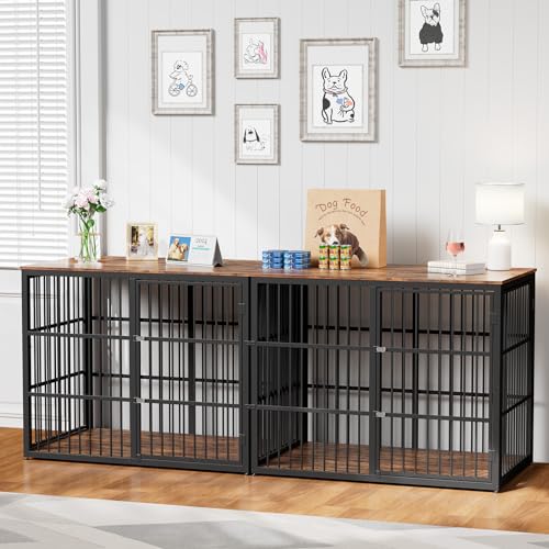 94.48'' Wooden Dog Crate Furniture with Double Rooms and Removable Divider N234
