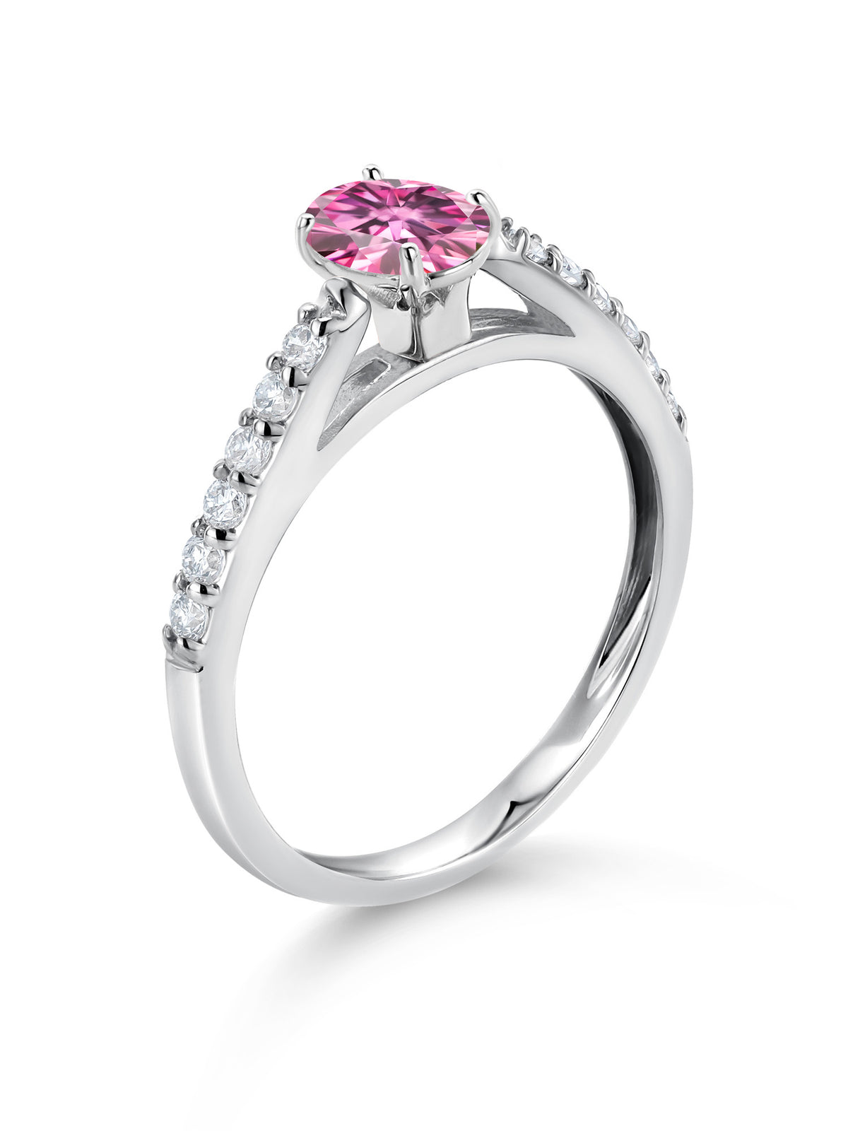 10K White Gold Pink Moissanite and White Lab Grown Diamond Engagement Ring Y59609
