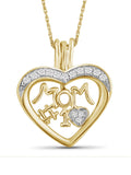14K Gold Plated Silver Mother Daughter Necklace with White Diamonds J796