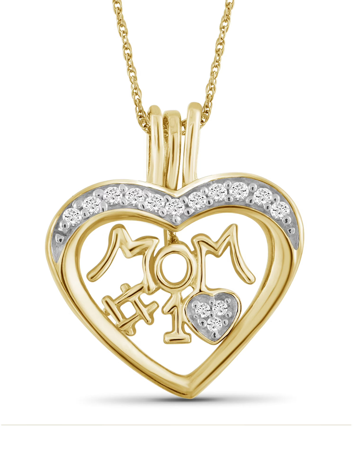 14K Gold Plated Silver Mother Daughter Necklace with White Diamonds J796