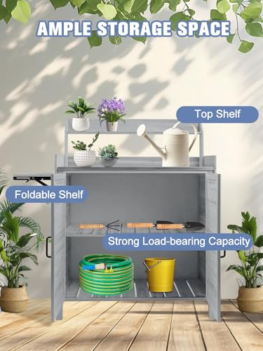 Foldable Wooden Potting Bench with Storage Cabinet C20861