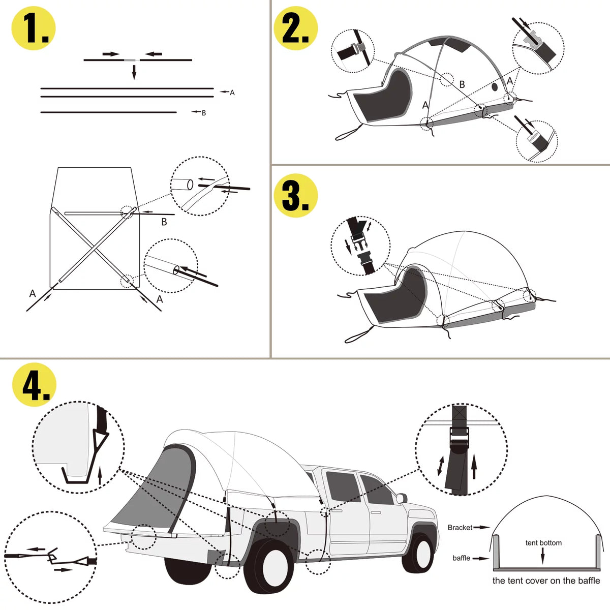 6.4-6.7' Waterproof 2-Person Truck Bed Tent E948