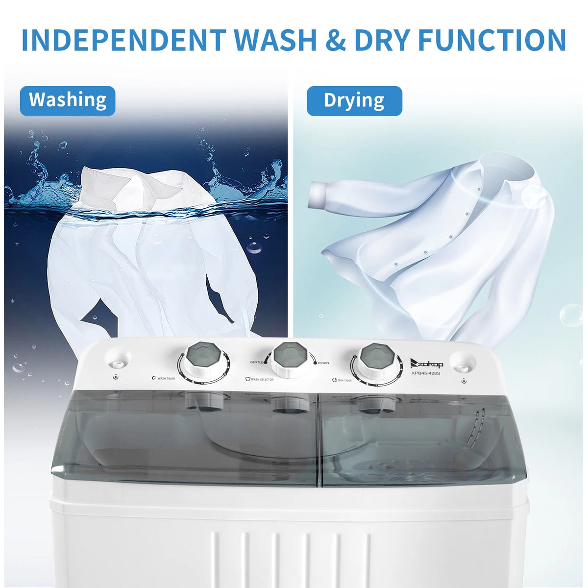 20LBS Portable Compact Twin Tub Washing Machine Washer Dryer, Gray R875