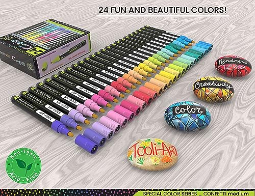 24 Neon Fluorescent Acrylic Paint Pens Markers Set 0.7mm Extra Fine Tip Non Toxic Waterbased G14982