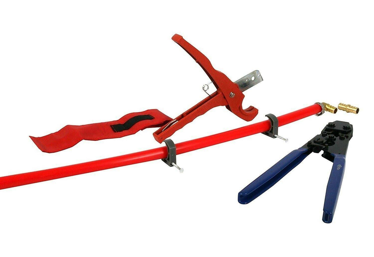 PEX Plumbing Kit with Crimper Tool, Cutter Tool, Carrying Case, Lead Free Brass Barbed 1/2 inch U965