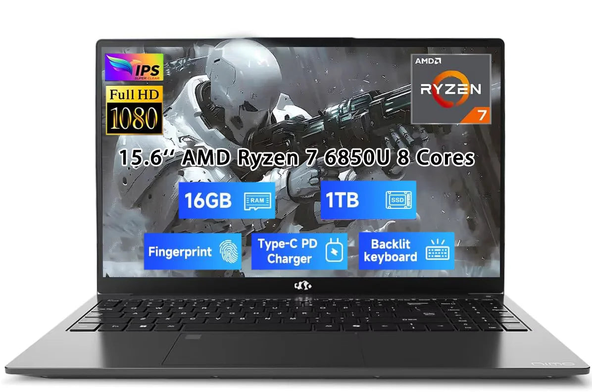15.6" AMD Ryzen 7 Pro 6850U 16GB RAM 1TB SSD Gaming Laptop W705