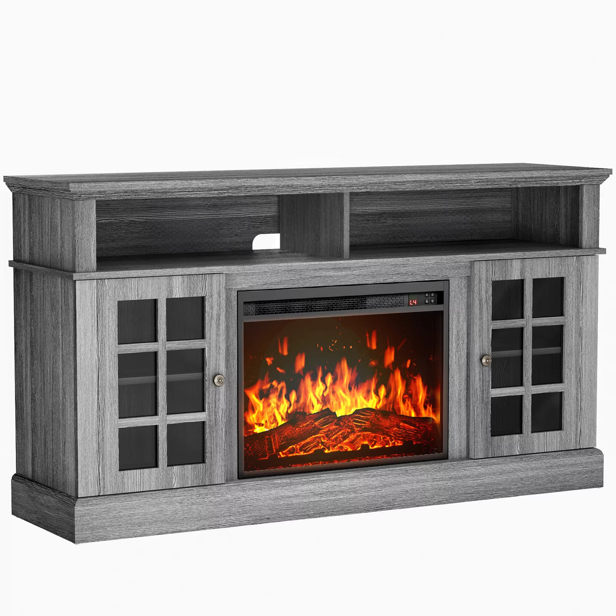 1400W Electric Fireplace TV Stand with Adjustable Shelves Grey E85290
