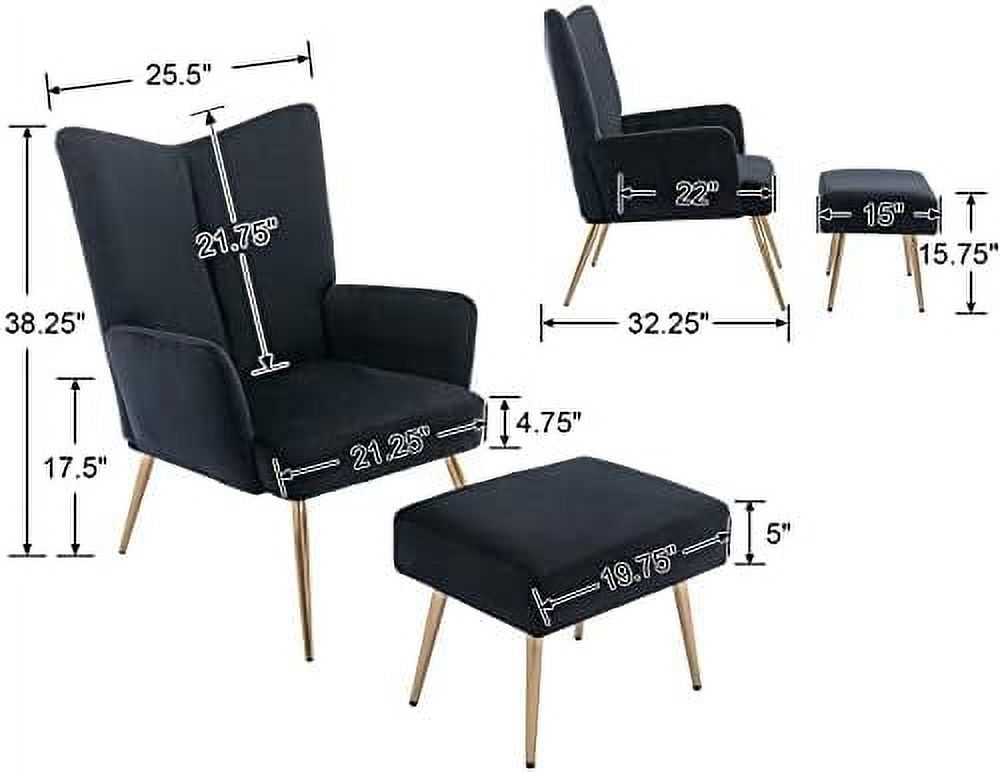 Black Velvet Upholstered Accent Chair with Ottoman L1099