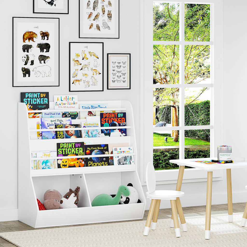 White Wooden Kids Bookshelf and Toy Storage Cabinet W78317