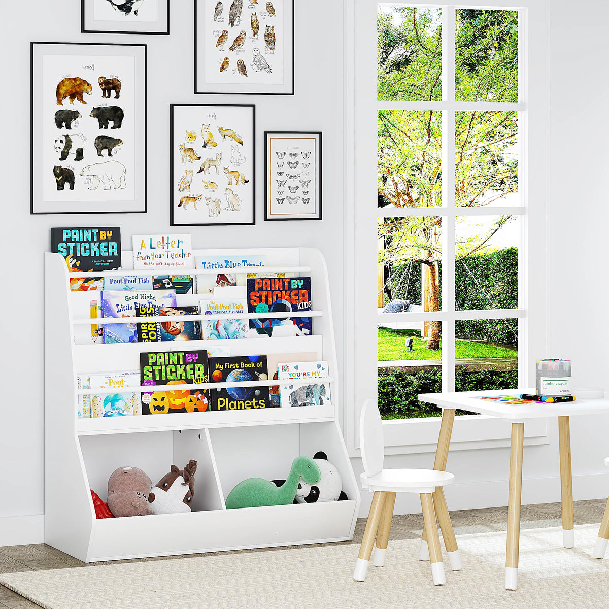 White Wooden Kids Bookshelf and Toy Storage Cabinet W78317