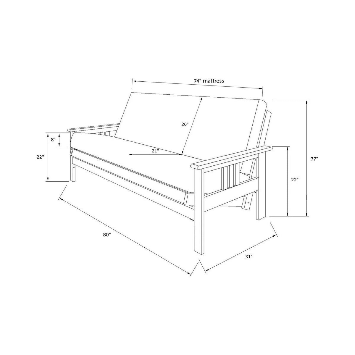 Linen Cocoa Futon Frame with Mattress D8727