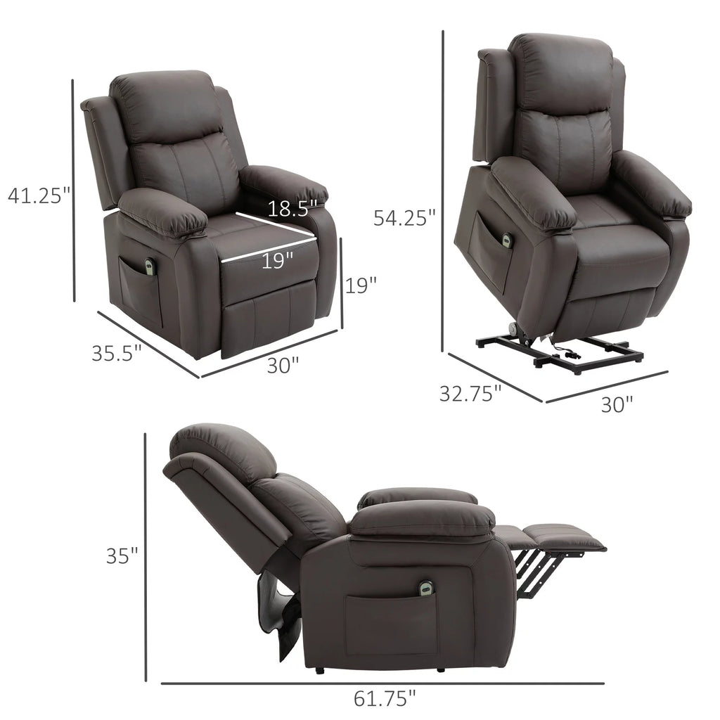 Brown PU Leather Power Lift Recliner Chair G9668