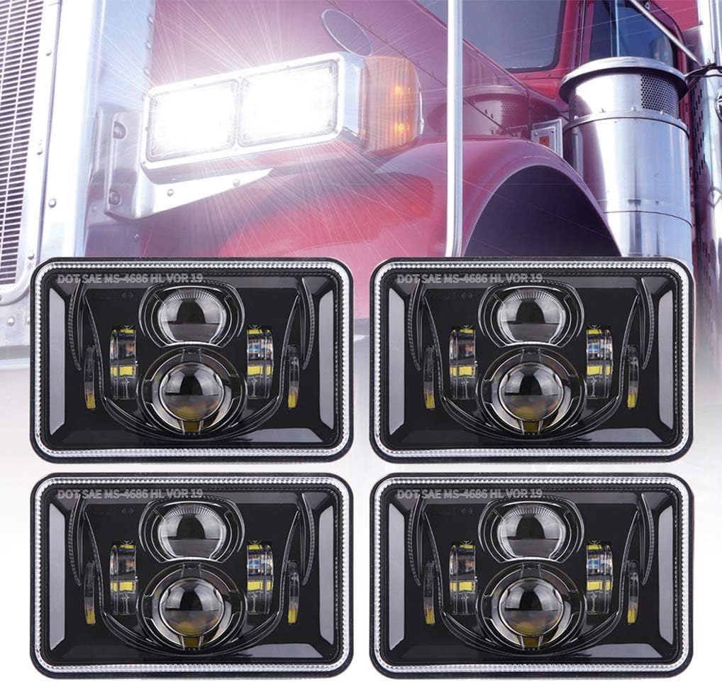 4pcs 60W Rectangular 4x6 LED Headlights Chrome Q589
