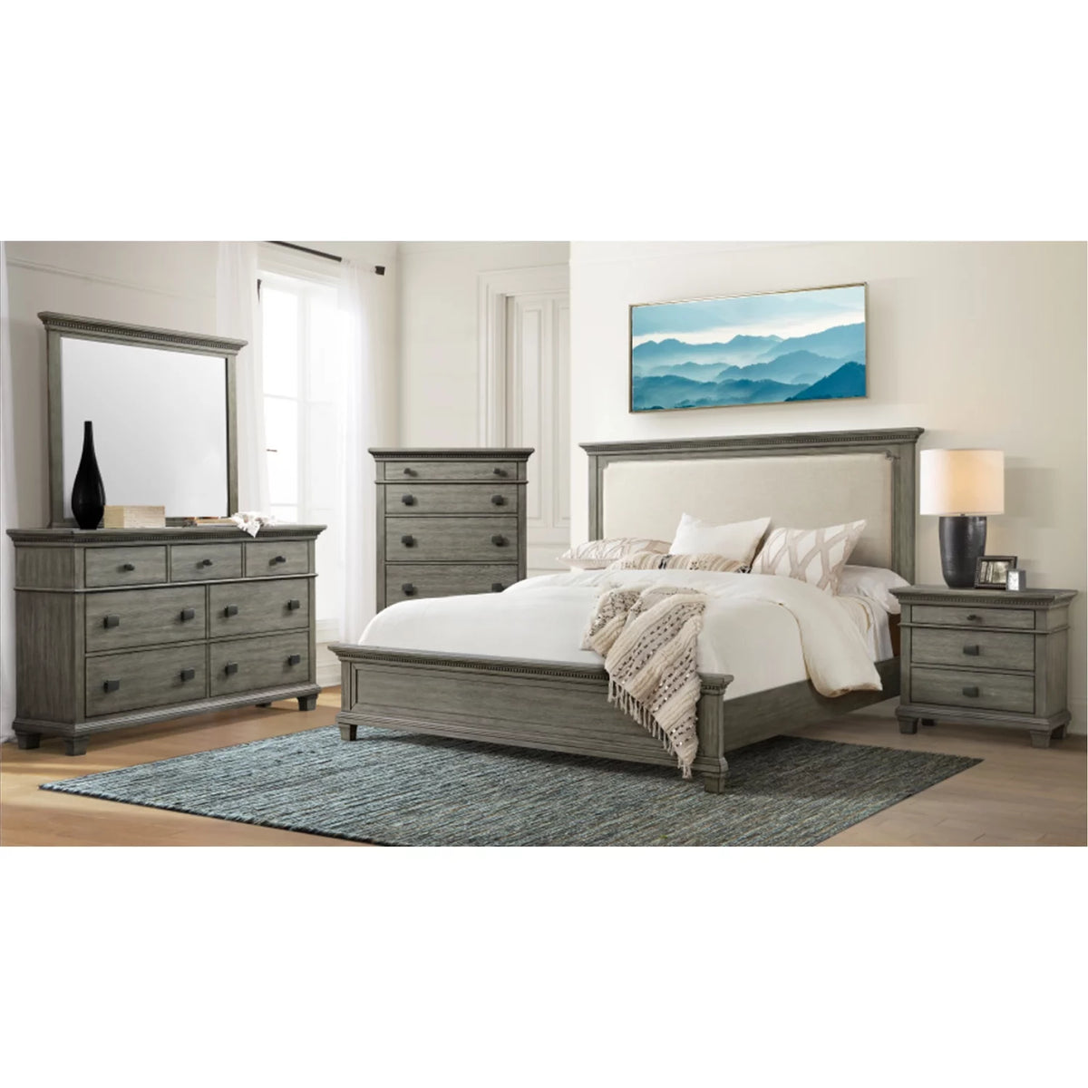 King Panel 3PC Bedroom Set in Grey R7380