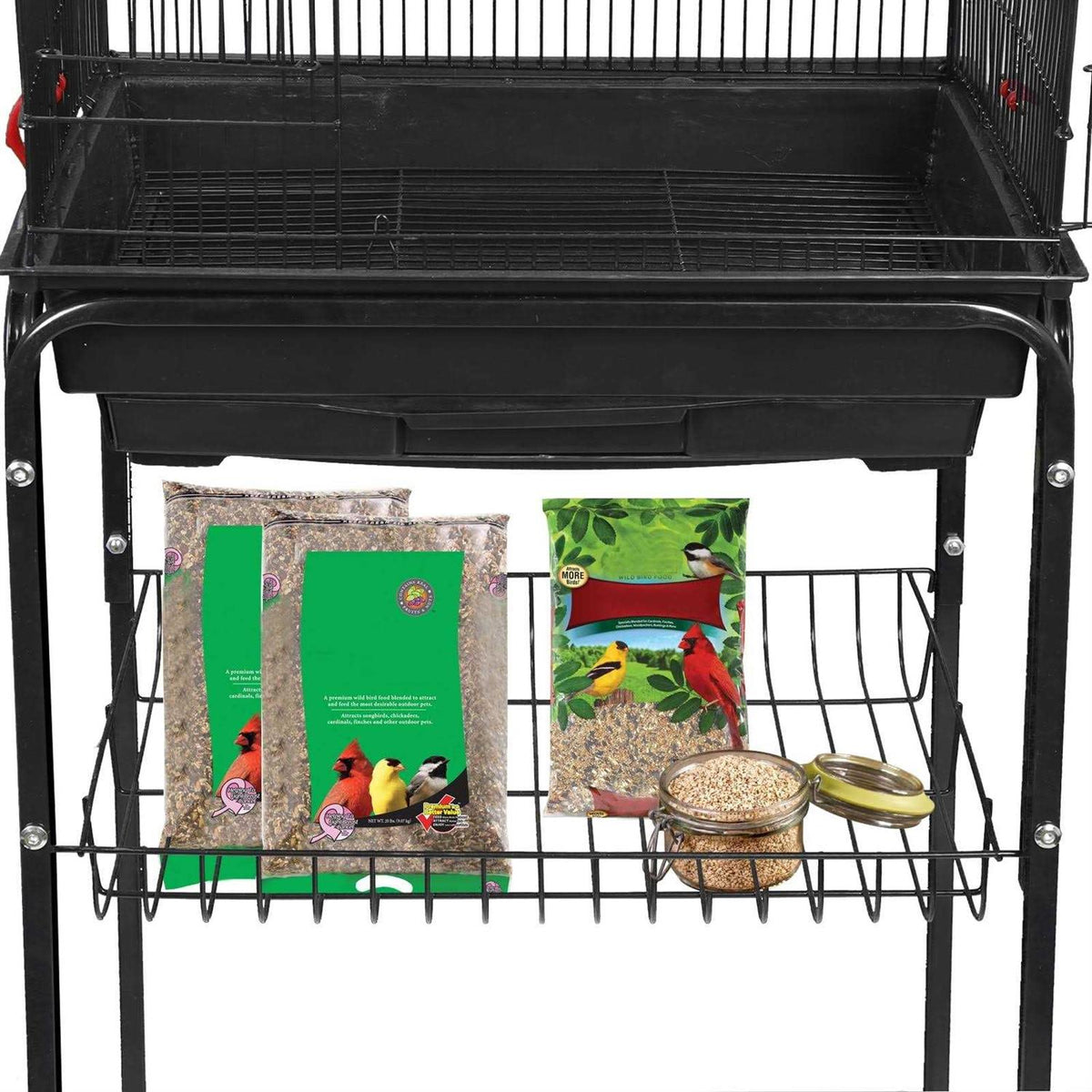Large Wrought Iron Bird Cage with Rolling Stand L212