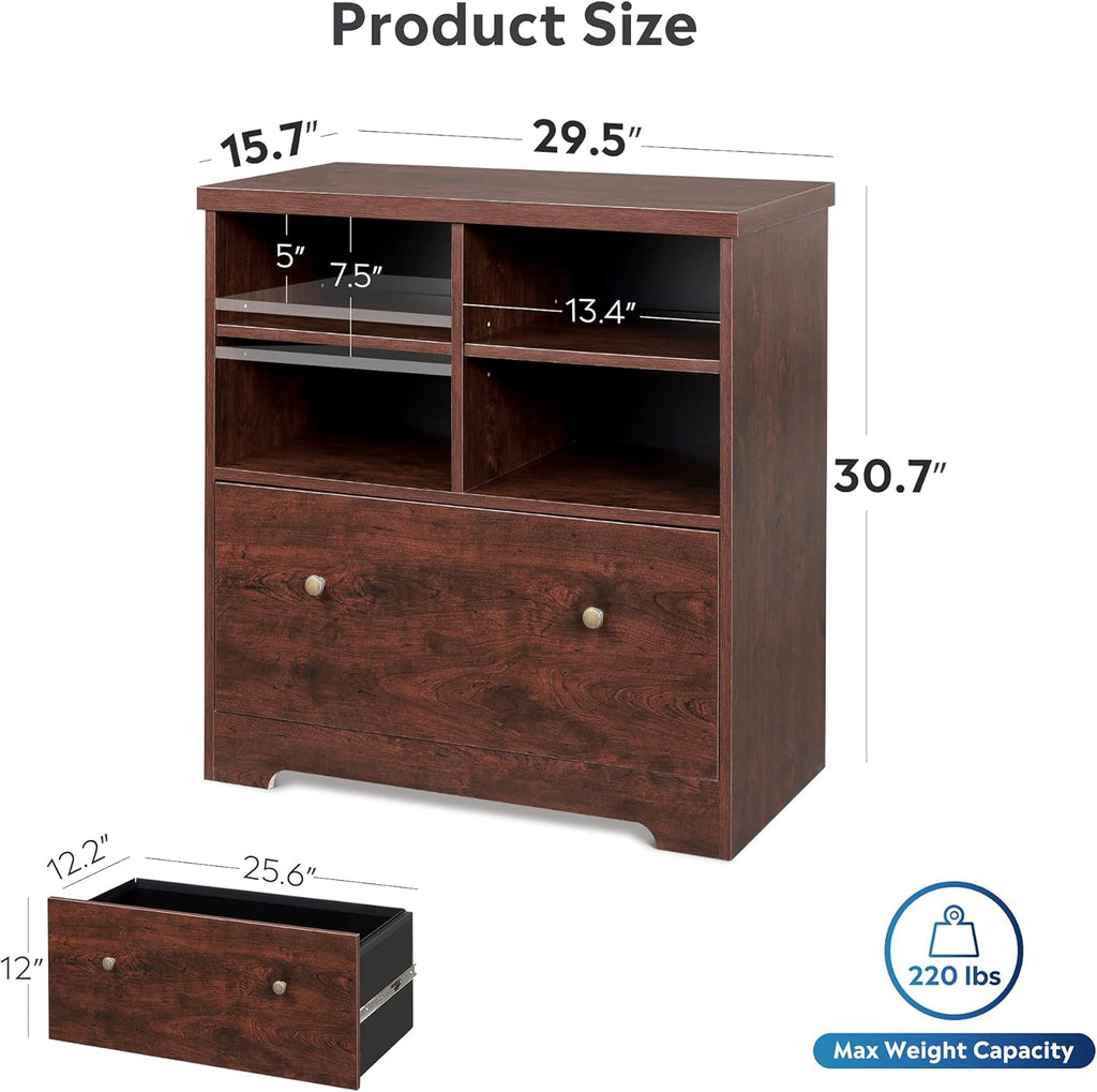 Cherry Wood Lateral File Cabinet with 2 Open Shelves E35521