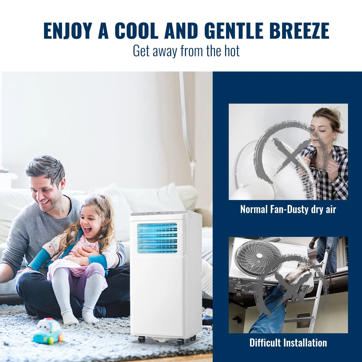 White 8000 Btu Portable Air Conditioner with Dehumidifier and Fan Mode I327