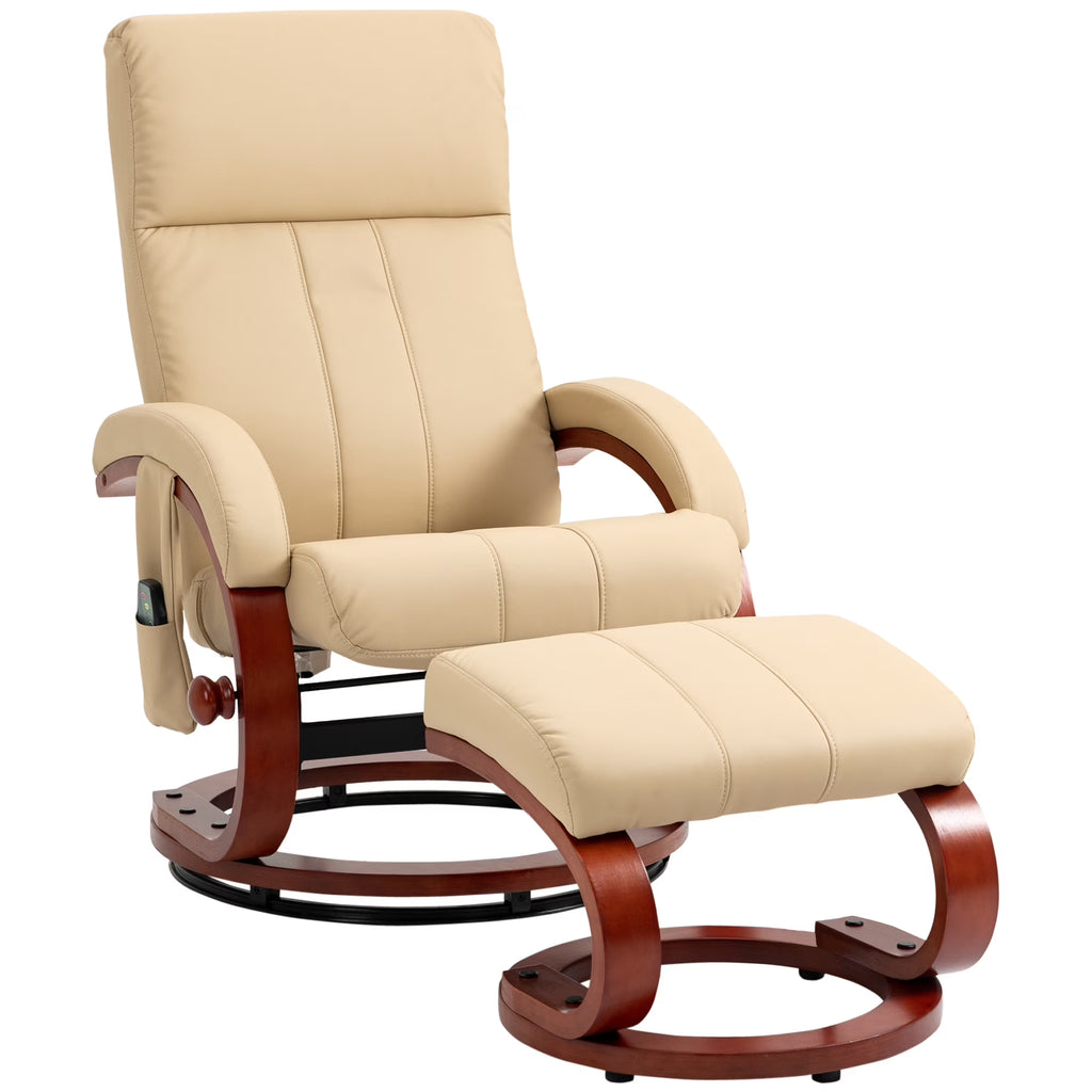 Beige Electric Faux Leather Recliner Chair with Ottoman B394