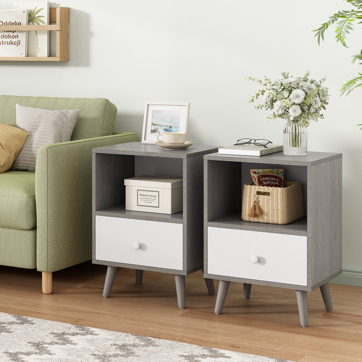 Set of 2 Nightstands with 1 Drawer and Open Shelf G870982