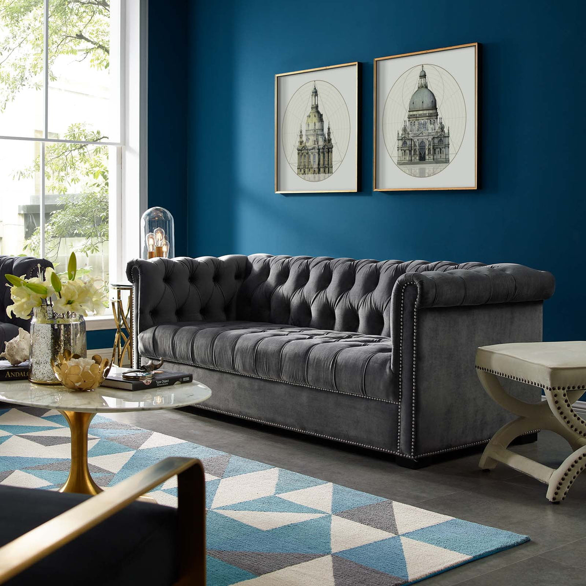 Gray Velvet Sofa S93971