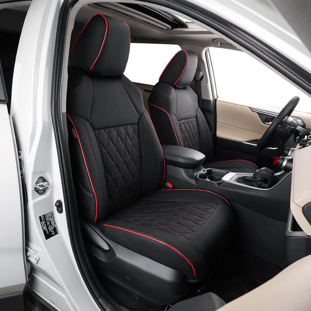 Black with Red Piping Leatherette Car Seat Covers F69536