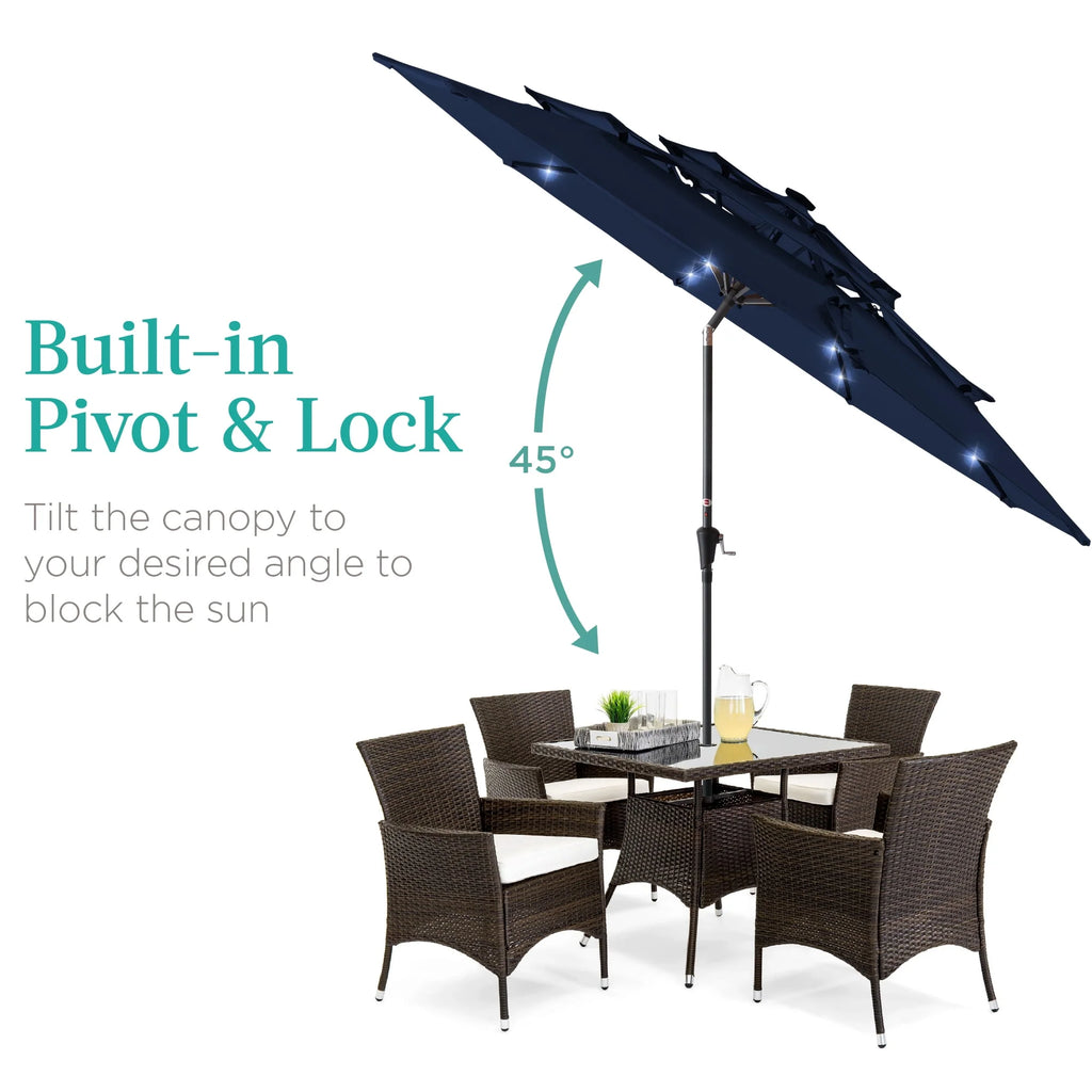 10ft 3-Tier Solar Patio Umbrella with 24 LED Lights X606766