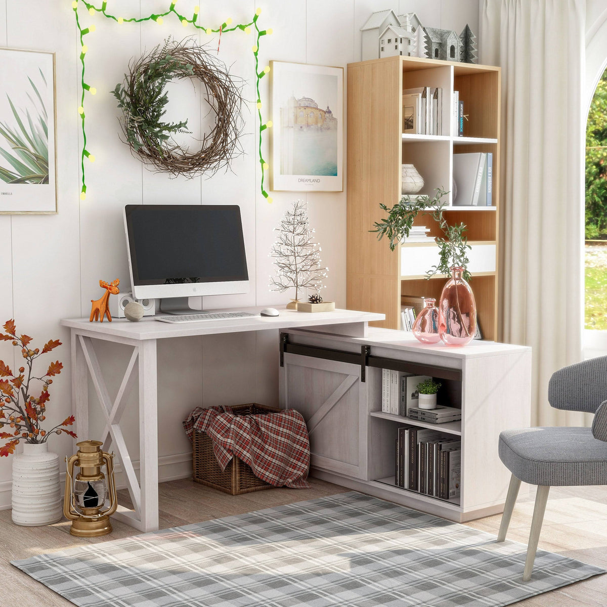Walnut Oak L-Shape Desk U8580