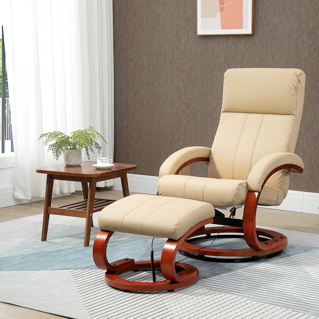 Beige Electric Faux Leather Recliner Chair with Ottoman B394