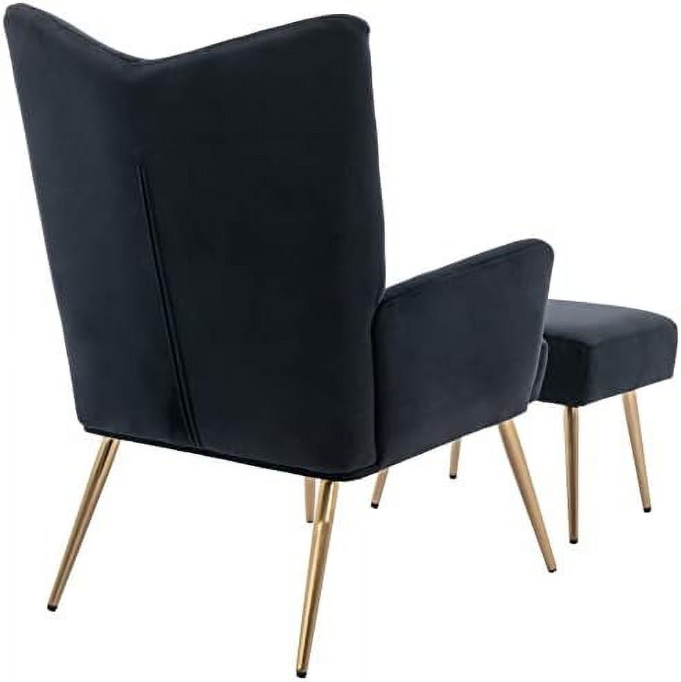 Black Velvet Upholstered Accent Chair with Ottoman L1099