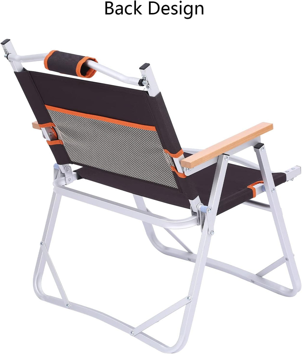 Camping Beach Chair, Heavy Duty Triangular Frame, Easy Folding with Portable Bag and Back Pocket, Dark Brown D11221