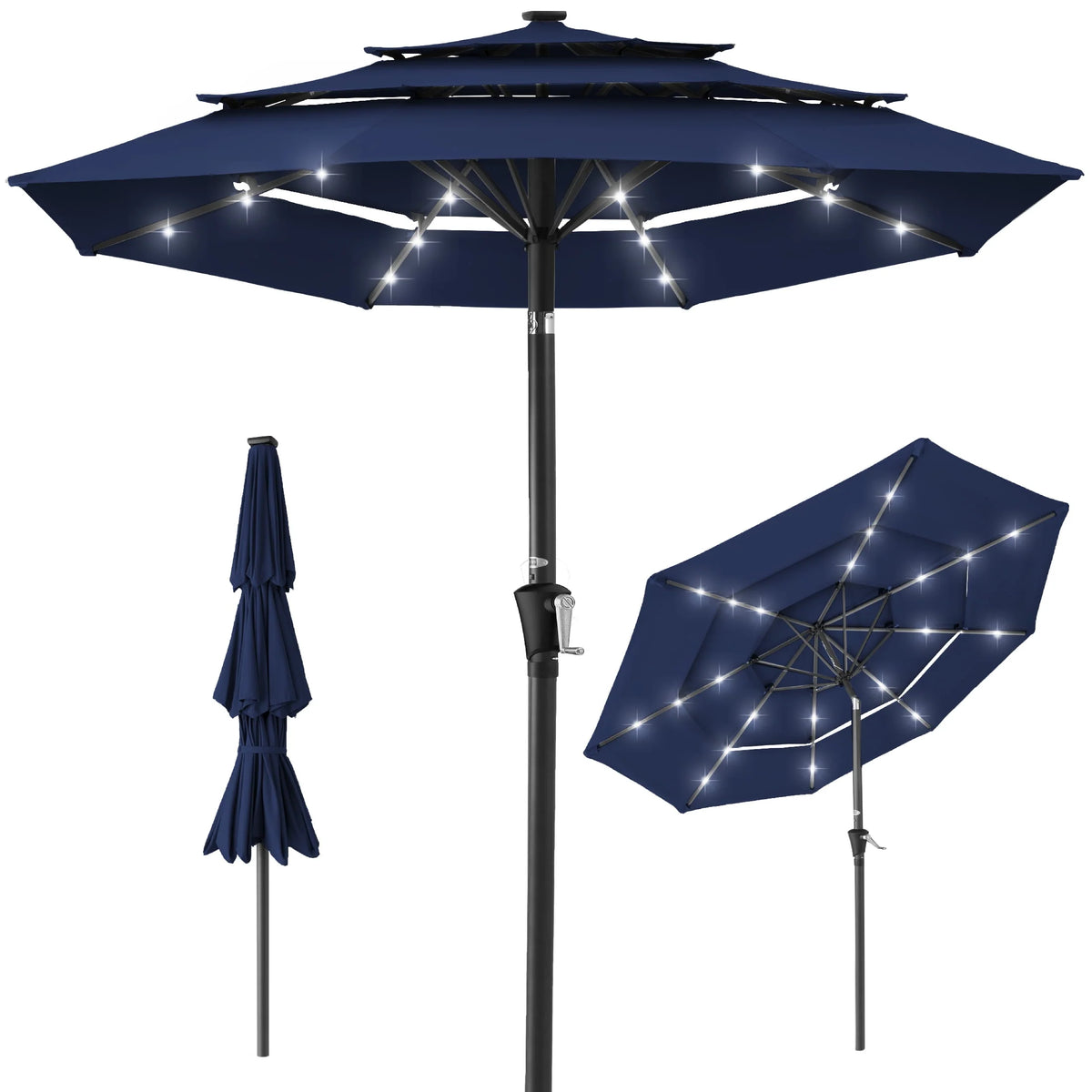 10ft 3-Tier Solar Patio Umbrella with 24 LED Lights X606766