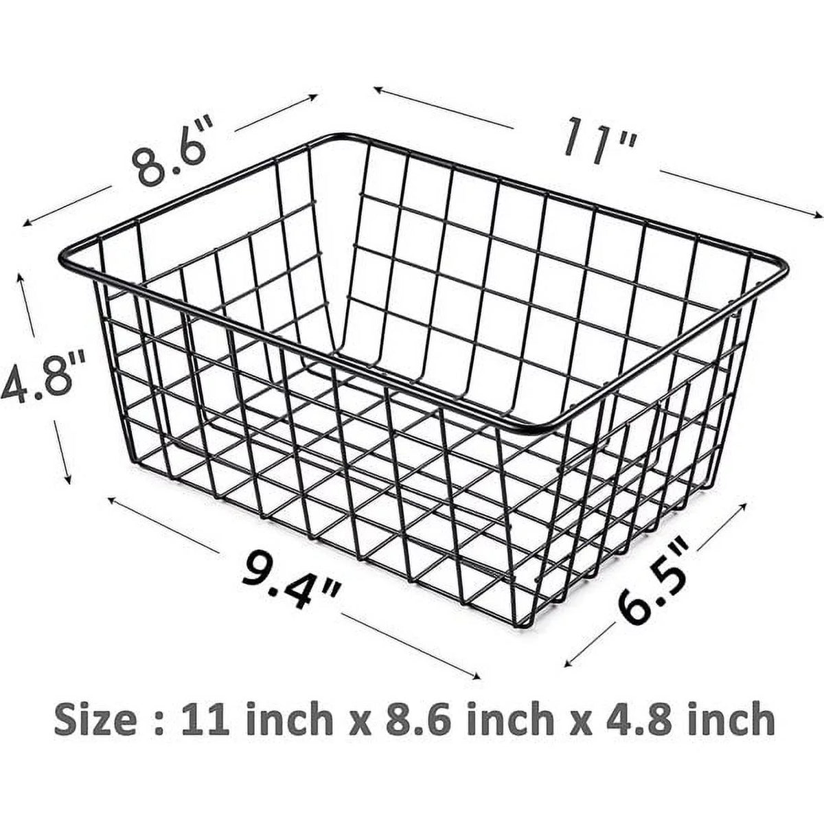 4 Pack Black Metal Wire Storage Baskets with Handles O396