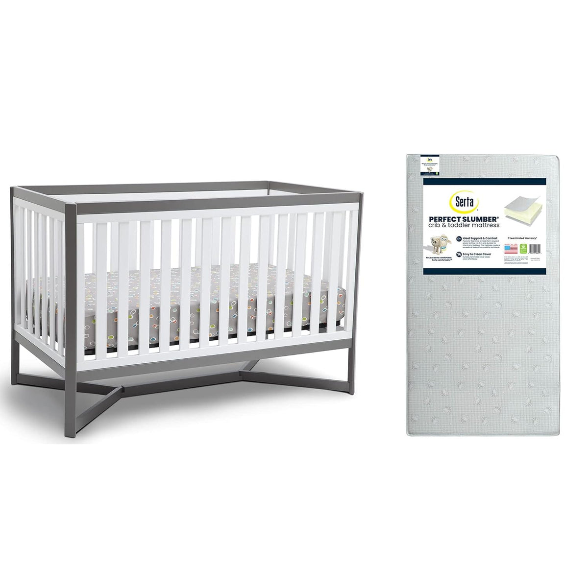 4-in-1 Convertible Crib and Dual Sided Crib & Toddler Mattress L636
