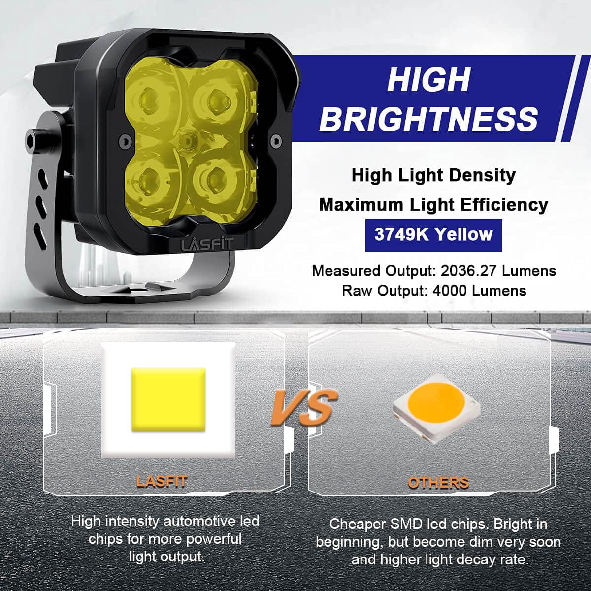 Amber 2PCS 36W Spot LED Pods W3959