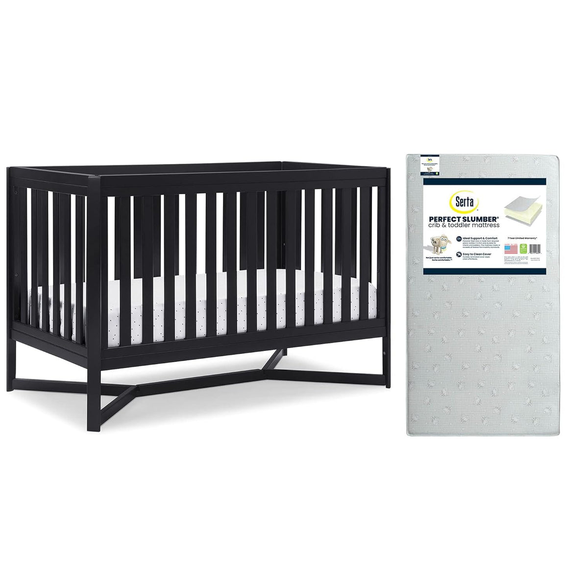 4-in-1 Convertible Crib and Dual Sided Crib & Toddler Mattress L636