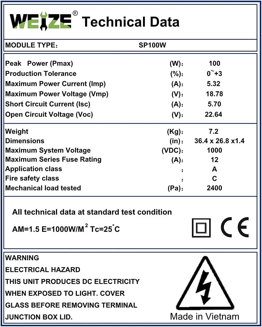 100 Watt 12 Volt Monocrystalline Solar Panel B1528