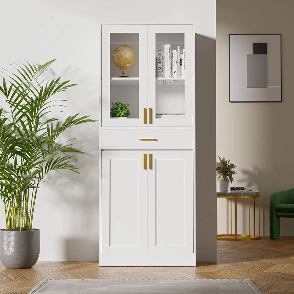 White Display Cabinet with Acrylic Glass Doors and Drawer Y29873