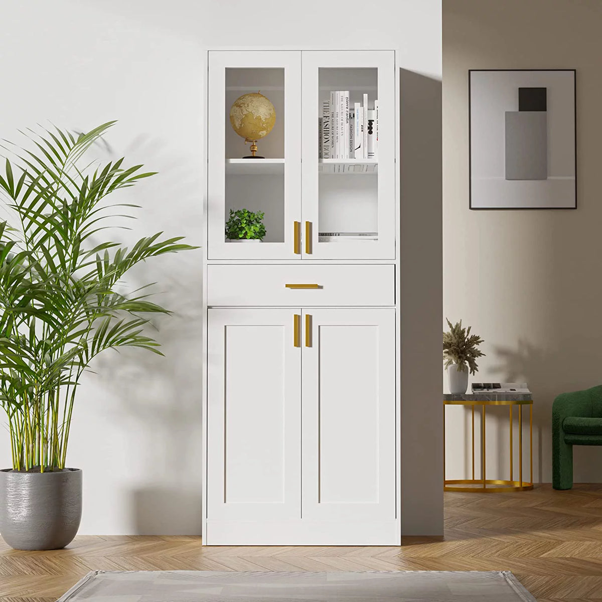 White Display Cabinet with Acrylic Glass Doors and Drawer Y29873