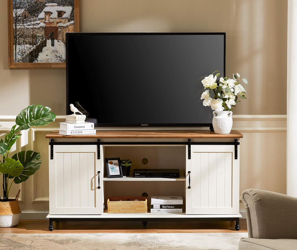 White Wood Metal TV Stand A1125