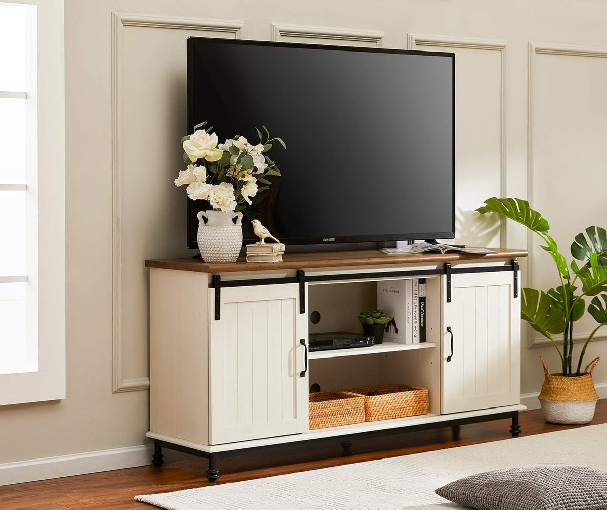 White Wood Metal TV Stand A1125