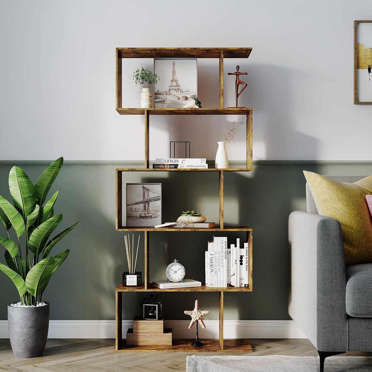 5-Tier Wood S Shaped Bookshelf H690183