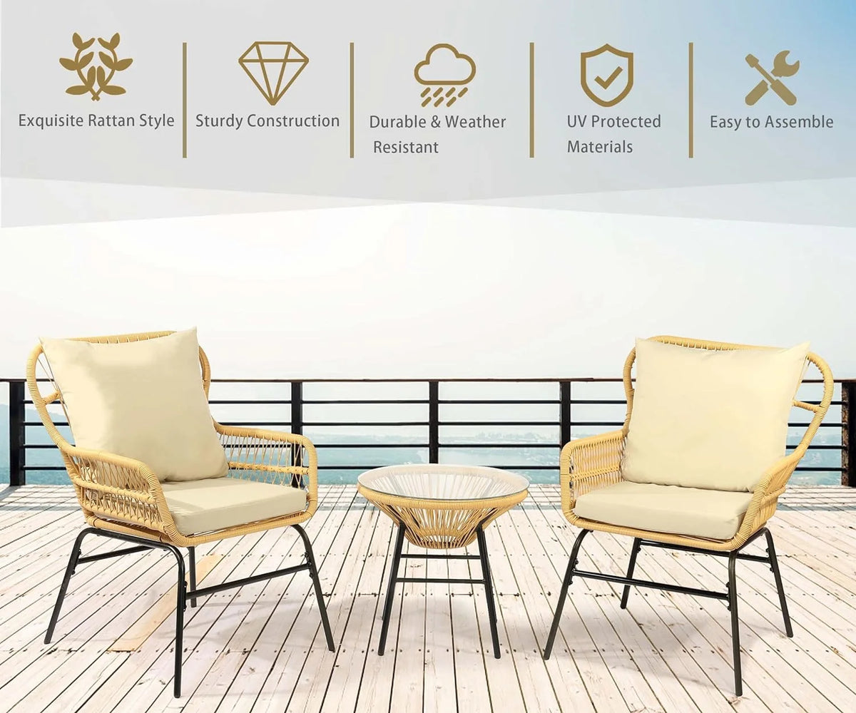 3 Piece All-Weather Patio Bistro Set with Cushions D29803