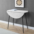 Modern Round Drop Leaf Faux White Marble Dining Table D78627
