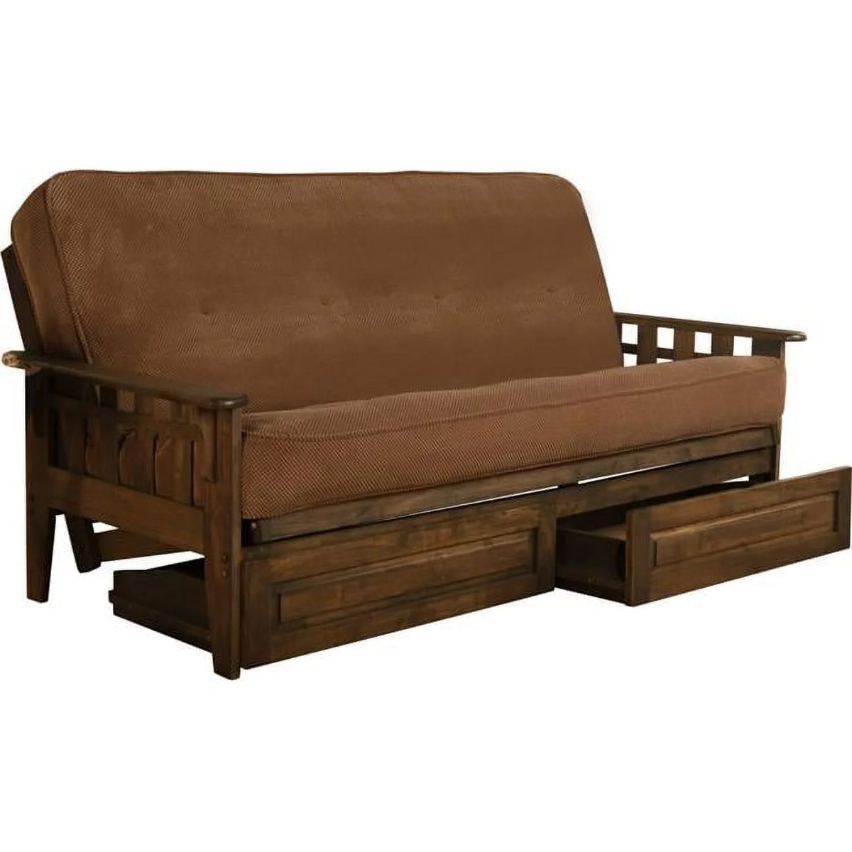 Walnut Full Size Futon Frame with Mattress & Storage Drawers M345